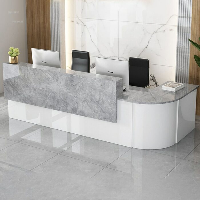 Leisure Company Front Desk Reception Desks Modern Simple Arc Corner Counter Desk Clothing Store Commercial office Counter Tables 4