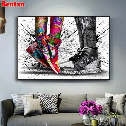 5D Full Square/Round Diamond Painting Couple Wearing Graffiti Sneakers Mosaic Kit Handmade Hobby Cross Stitch Mystery Art 2