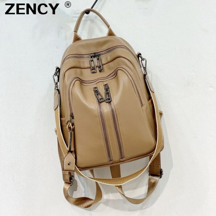 ZENCY NEW HOT 100% Genuine Leather Calfskin Women Backpacks Top Layer Cowhide Large Capacity School Book Backpack Shoulder Bags 1