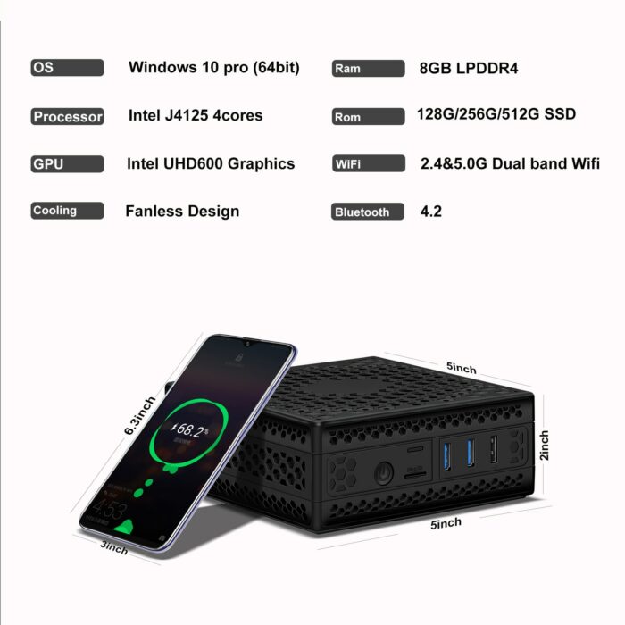 Chatreey AC1-Z Fanless mini pc intel Celeron J4125 Quad Cores windows 10 pro industrial mini computer Support windows 11 2