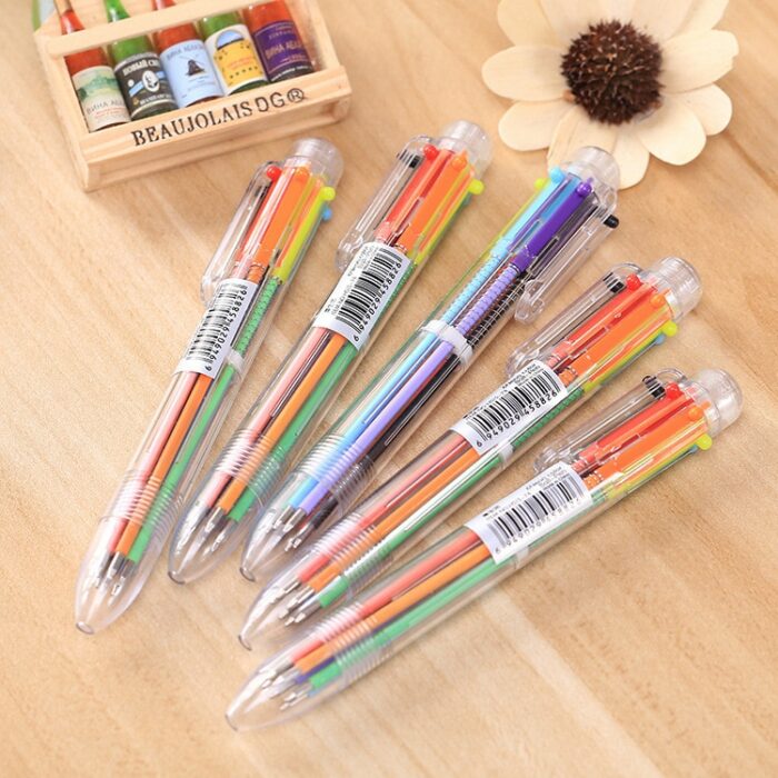 50 pcs wholesale Ballpoint Pens Creative Stationery transparent 6 Color pressing Color Ball Pen Oil Pen Stationery 1