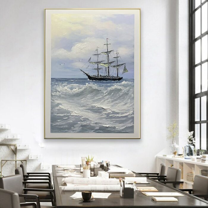 Pure Handmade Oil Painting European Sailboat Decoration Picture For Study Office Porch Corridor Hanging Poster Large Size Mural 3