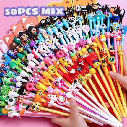 50Pcs/Lot Cute Cartoon Gel Pen 0.5mm Black Gel Ink Kawaii Pens Writing Neutral Pen Signature Stationery Office School Supplies 1