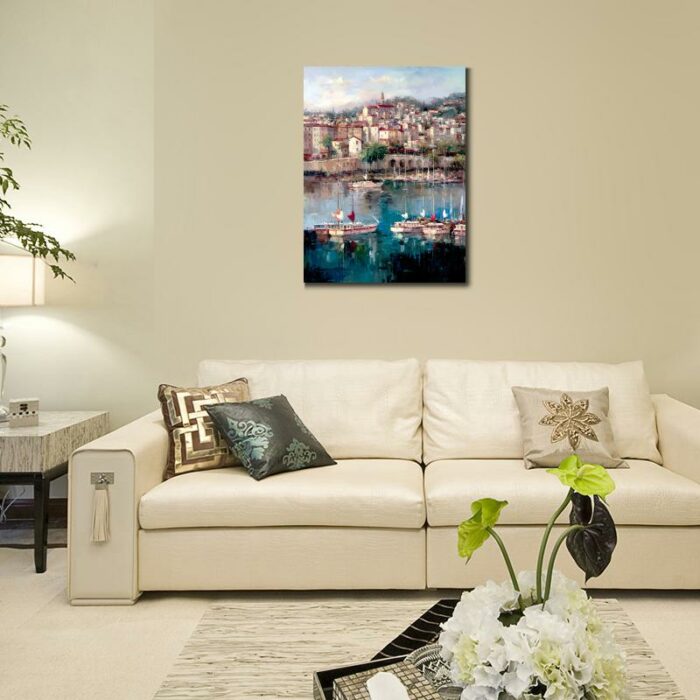 Hand painted Beautiful Mediterranean Harbor Venice oil paintings modern artwork for office wall decor 4