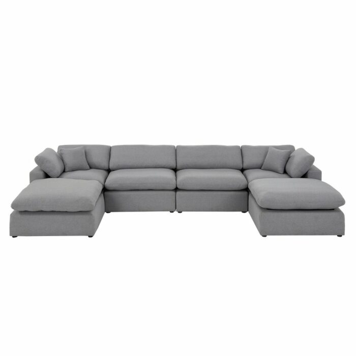 Grey Linen Down Fill U-shaped Sectional Sofa 2