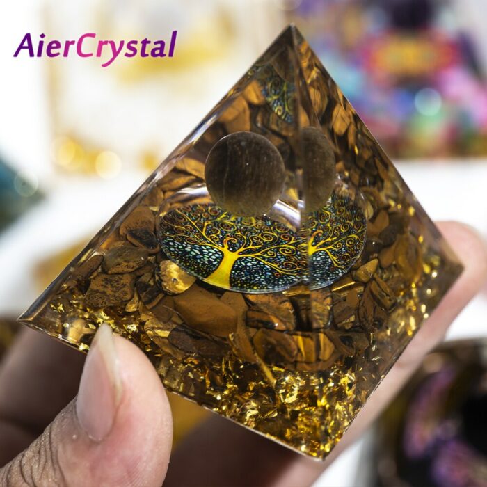 Resin Pyramid Natural Crystals Gravel Stone Energy Generator Reiki Healing Chakra Meditation Ornaments Crafts Office Room Decor 1