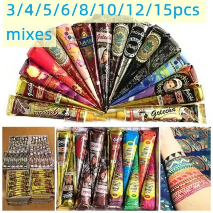 Mixed Set Henna Cones Indian Black Brown Red White Henna Tattoo Paste for Temporary Tattoo Body Art Sticker Mehndi Body Paint 1