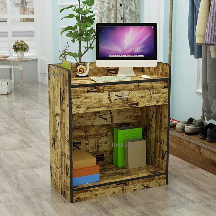 Modern Wood Simple Small Reception Desk Contemporary Furniture Convenience Store Supermarket Reception Desk Podium Writing Desk 5