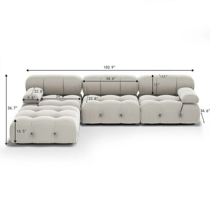 Modern Velvet Upholstered Modular Sectional Sofa with Ottoman - Beige/Orange 4