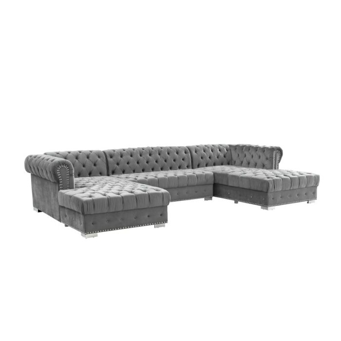 Modern Solid Wooden Frame Button Tufted Metal Cube Leg U Shaped Modular Sofa, Living Room Furniture 3