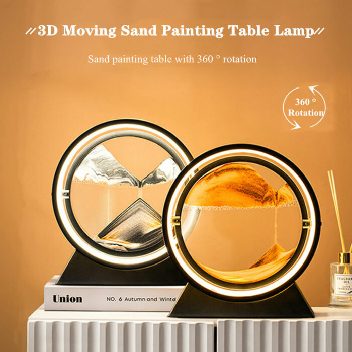 LED Moving Sand Art Table Lamp, Rechargeable Hourglass 3D Craft Quicksand Decompression Landscape Flowing Sand Decor Night Light 4