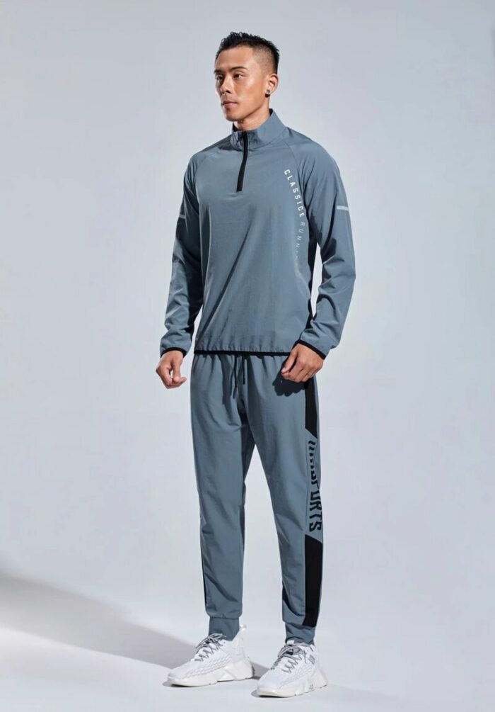 Reflective Running Tracksuits Men's Jogging Sets Zipper Basketball Soccer Shirts Pants Gym Tights Husband Sport Training Clothes 2