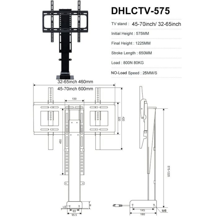 32-75 inch Remote TV Lift Motorized Cabinet Mount Electirc Linear Actuator Lifting Column DC Motor Monitor lift 3