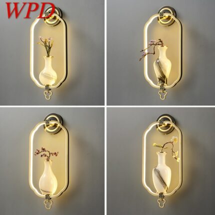 WPD Chinese Style Wall Lamp Vintage Brass Indoor Vase Sconce Light LED Creative Design for Home Living Room Bedroom Decor 1