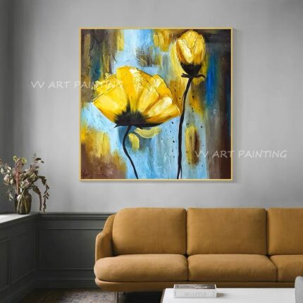 100% New Handmade Large Yellow Knife Thick Flower Modern Landscape Oil Painting On Canvas Wall Art Picture For Home Office Decor 1