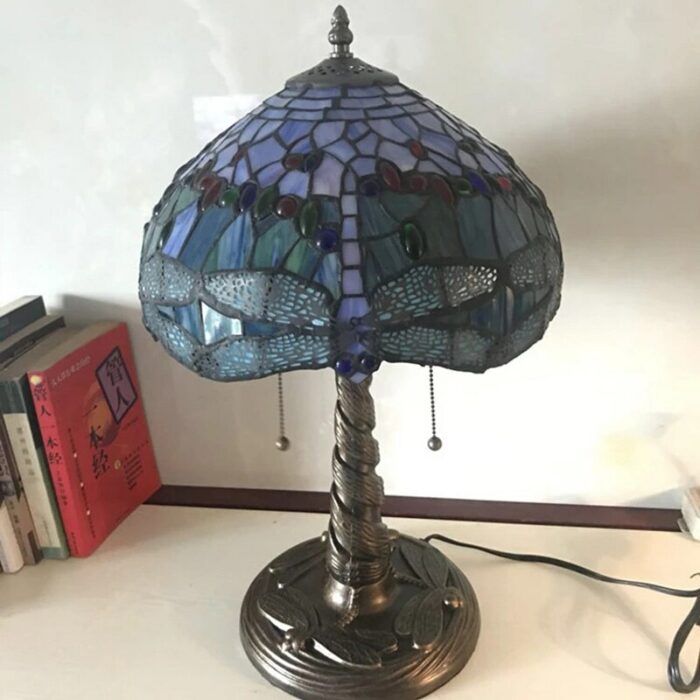 Stained Glass Dragonfly Desk Lamp Study Living Room Lighting Creative Desk Lamp Retro Bedside Bedroom Desk Lamps 4