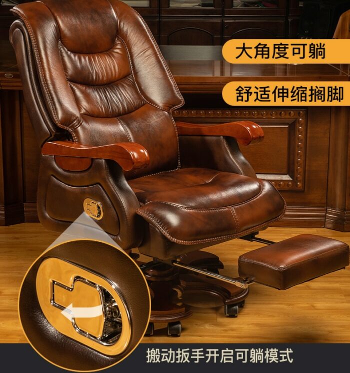 Leather boss chair business massage executive chair solid wood office chair reclining lift swivel chair home computer chair 6