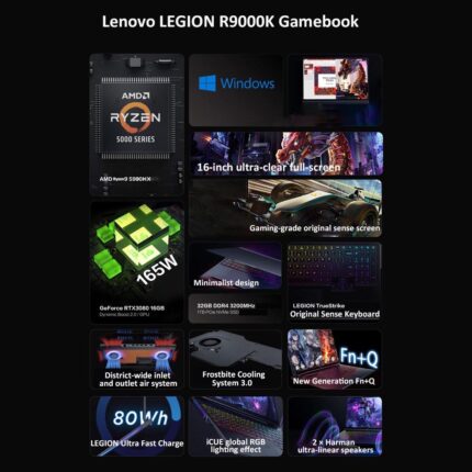 Lenovo Legion R9000K Gaming Laptop 16 Inch Notebook AMD Ryzen 9 5900HX RTX 3080 2.5K 165Hz SSD 1 TB Windows 10 / 11 PC Portable 2