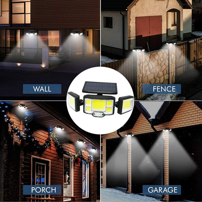 3 Heads LED Solar Light 192 COB PIR Motion Sensor Wall Lamp With Remote For Courtyard Street Garden Patio Emergency Lighting 6