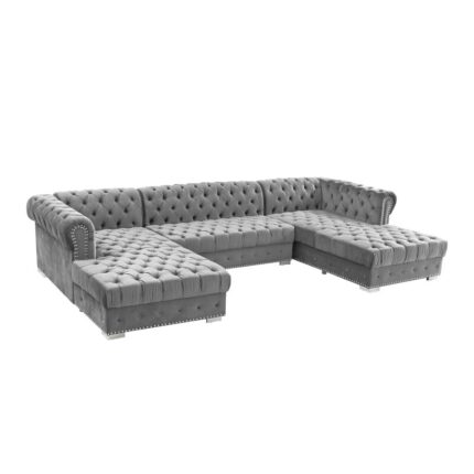 Modern Solid Wooden Frame Button Tufted Metal Cube Leg U Shaped Modular Sofa, Living Room Furniture 2