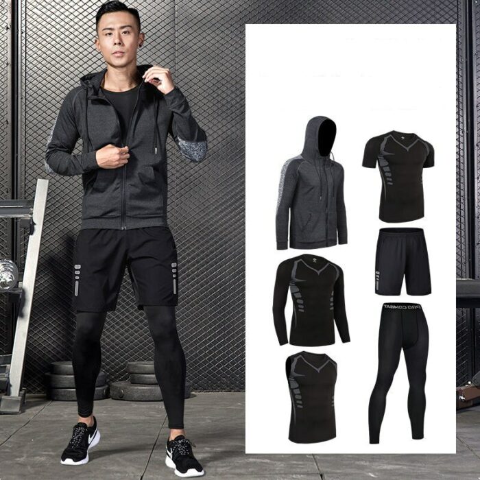 Reflective Sports Suit Men's Running Sets Jogging Basketball Underwear Sportswear Gym Tights Tracksuit Athletic Training Clothes 6