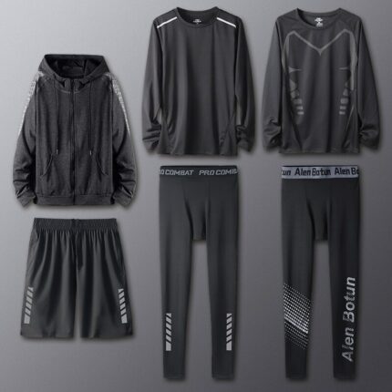 Running Tracksuits Men's Running Sets Reflective Jogging Basketball Soccer Shirt Pants Gym Tights Husband Sport Training Clothes 2