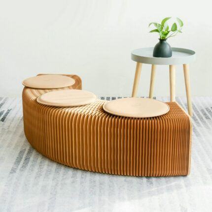 Modern Design Accordion Folding Paper Stool Sofa Chair Home Kraft Paper Bench 2