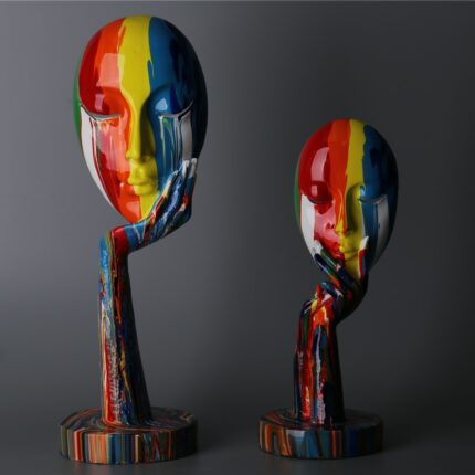 Creative Painted Colorful Woman Face Statues Decoration Home Wine Cabinet Office Decoration Desktop Decoration Crafts 1