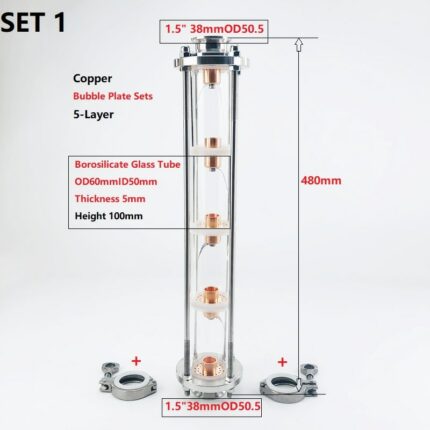 NEW 1.5"(38mm)OD50.5mm Distillation Tower For Household Wine Making, 5-Layer High-Quality Glass Tower. Moonlight Distiller 2