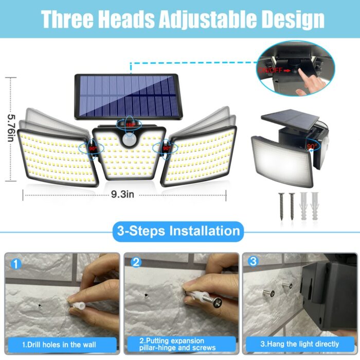 LED Solar Wall Light Motion Sensor Security Light IP65 Waterproof Outdoor Solar Flood Light for Yard Garden Wall Porch Garage 5