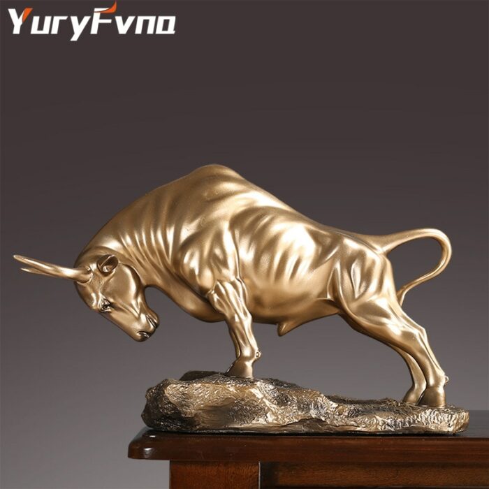 YuryFvna Cold Cast Bronze Bull Sculpture Statue Home Resin Animal Jewelry Home Bar Office Window Decoration Cafe 4