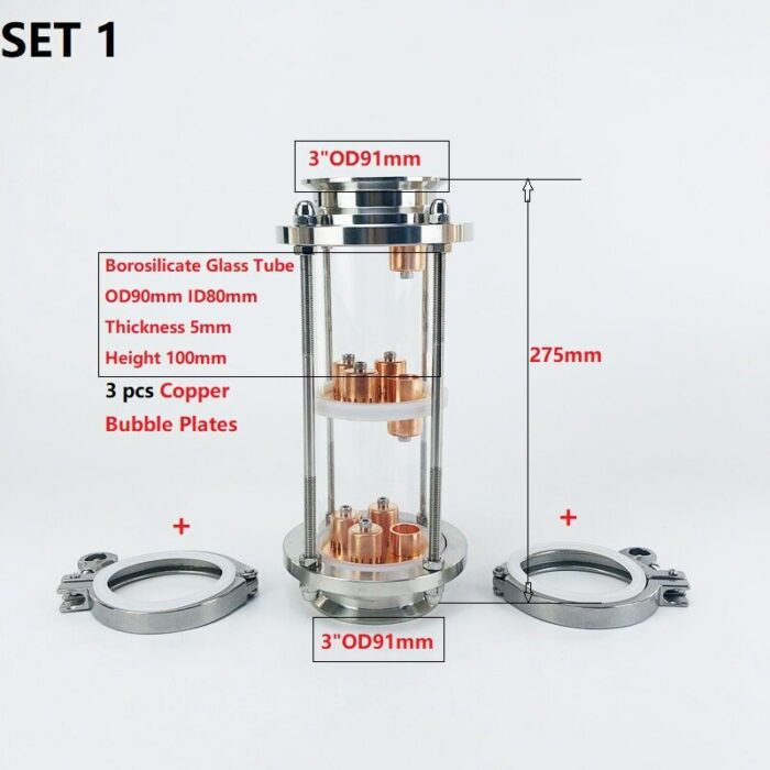 3"(76mm)OD91 Distillation Column With 3pcs Copper Bubble Plates For Distillation,3-Layer High Quality Glass Rectification Column 3