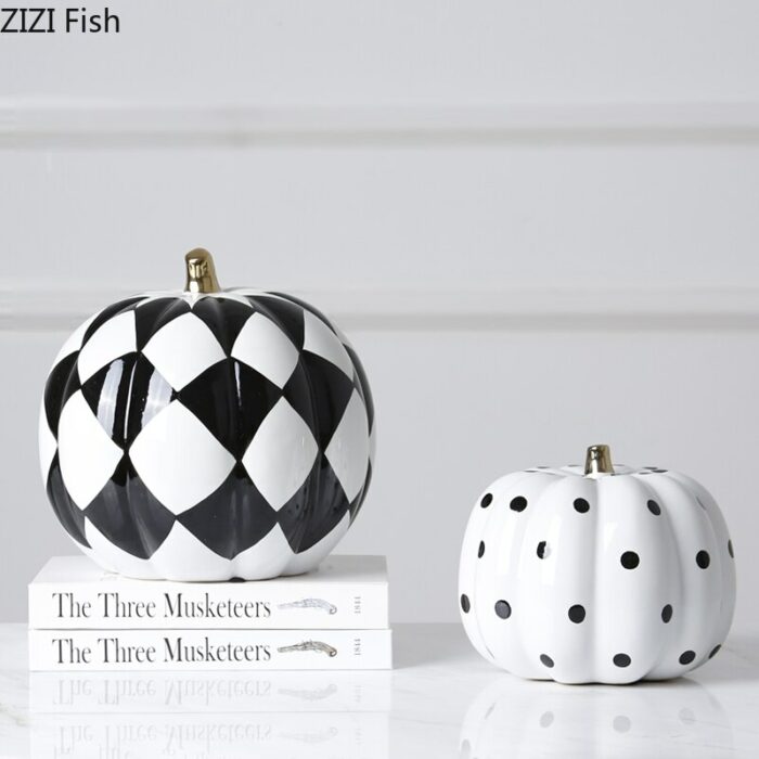 Black White Pumpkin Ceramic Statuette Ornaments Office Study Desktop Decor Porcelain Crafts Statue European Home Decoration 2