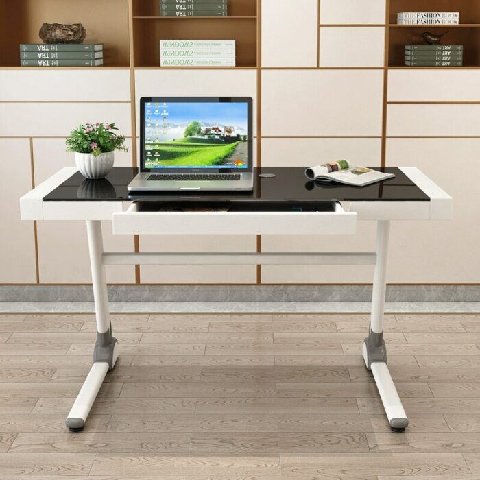 Simple Computer Desk Desktop Home Tempered Glass Simple and Convenient Writing Gaming Table Commercial Furniture Metal Modern 3