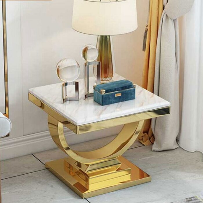 High End Luxury Marble Coffee Table Glossy Gold Stand Living Room Sofa Edge Corner Table Designer Hotel Square Tea Table 4