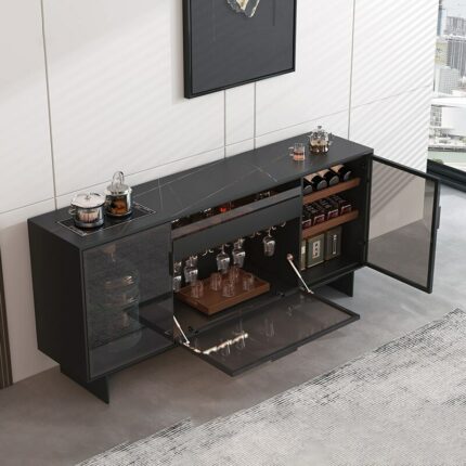 Rock sideboard office tea cabinet automatic water bucket glass wine cabinet with lamp living room locker 1