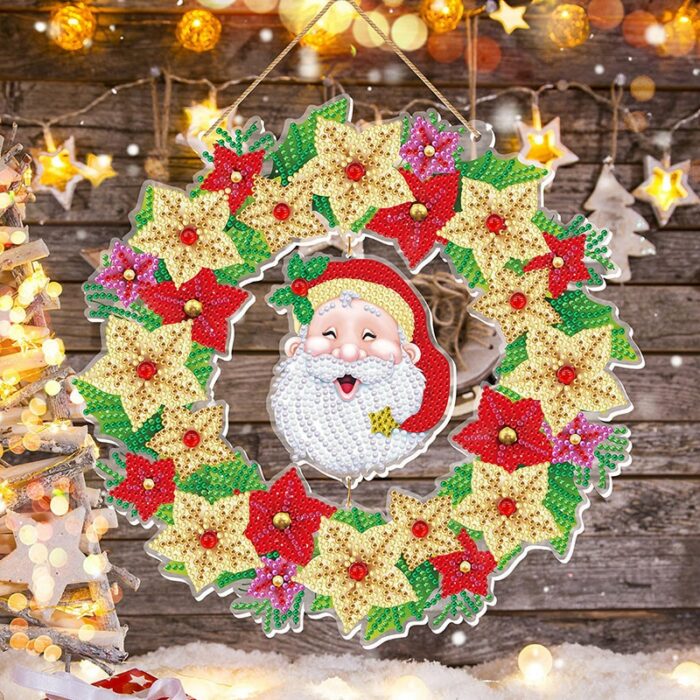 Christmas Diamond Embroidery Kit Special Shaped Drill Diamond Painting Wreath with LED Light diamond Art Home Wall Decor 5