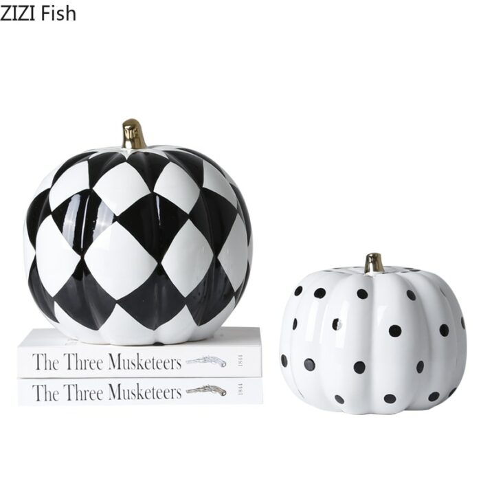 Black White Pumpkin Ceramic Statuette Ornaments Office Study Desktop Decor Porcelain Crafts Statue European Home Decoration 5