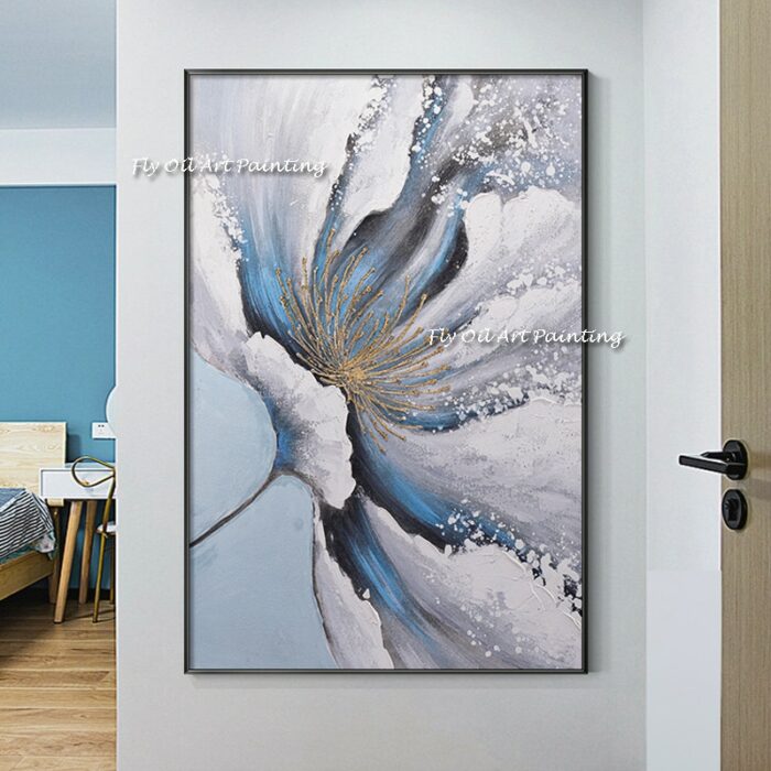 The Hand Painted Large White Flower Gold Abstract Art Oil Painting Wall on Canvas Paintings Plant Picture For Office Decoration 1