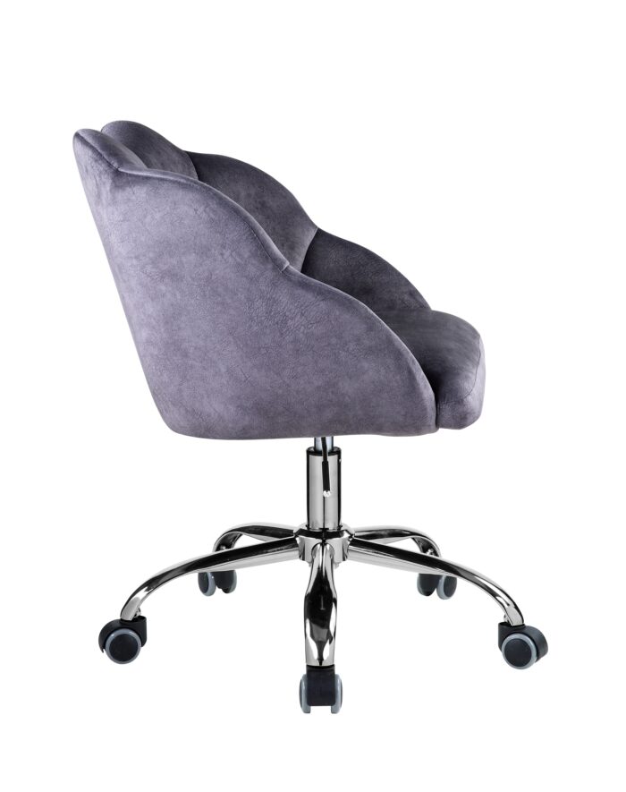 Office Chair Dark Gray Velvet Chrome Finish Room Bedroom 360 Degree Swivel Roller Upholstered Elastic Sponge Fabric Comfortable 4