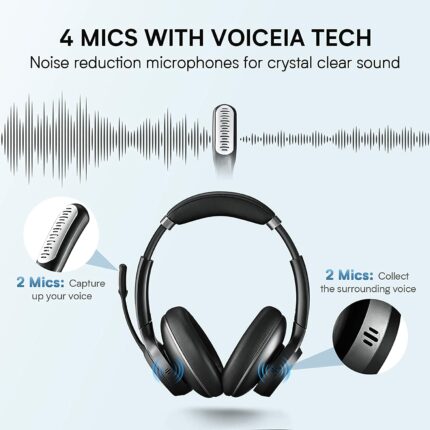 Bluetooth Headset ENC with Microphone EMEET PC Headphone Dual-Bluetooth/Dongle/USB Connection for PC/Mac/Cell Phone 2