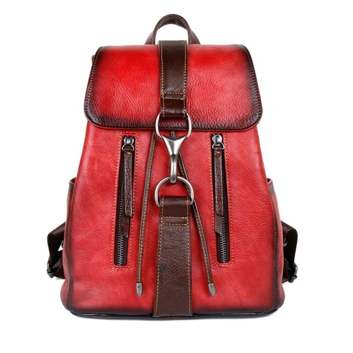 Natural Skin Women Backpack For Girls School Book Bags Daypack Knapsack Retro Female Travel Laptop Bag Genuine Leather Rucksack 3