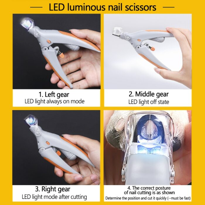 Professional Pet Nail Clipper with LED Light Dog Cat Groomin Tool Scissors Nail Toe Claw Scissors Trimmer Animal Pet Supplies 4