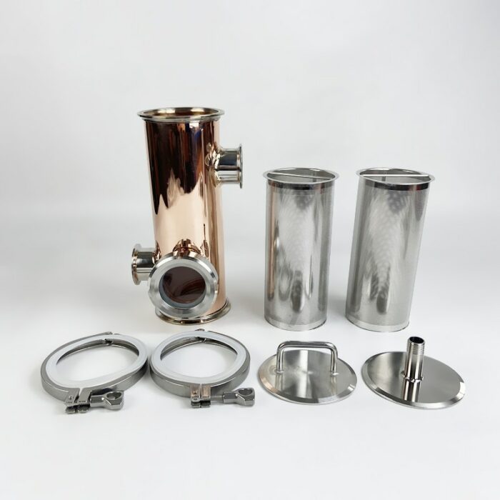 4"(102mm)OD119 Copper Gin Basket Set For Homebrew With Filter Basket Of V-1500ml ,Connector 4"*4"X2"*2",Gin Basket Distillation 4