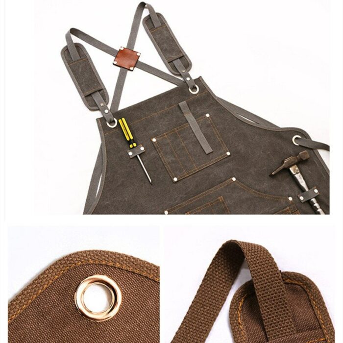 Durable Goods Heavy Duty Unisex Canvas Work Apron with Tool Pockets Cross-Back Straps Adjustable For Woodworking Painting 6