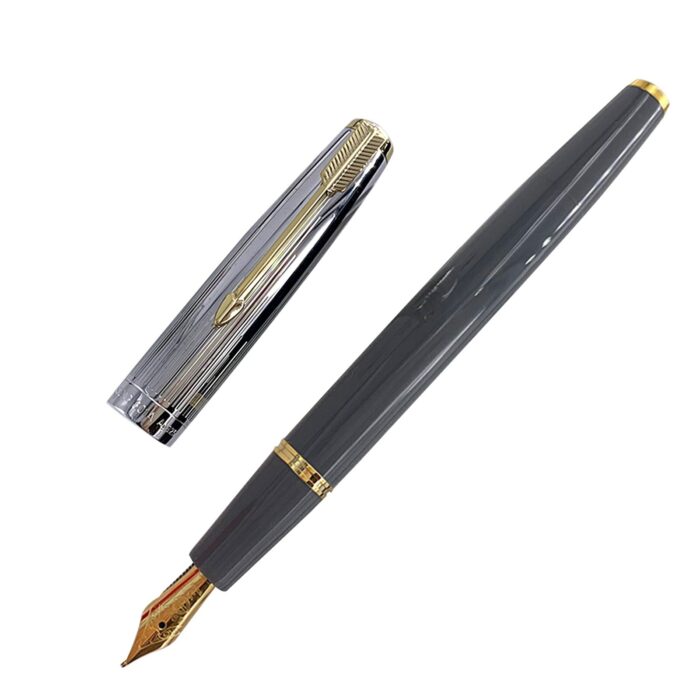 YongSheng 601A fountain pen 18K gold nib 925 brushed silver cap gold clip double ball vacuum piston large capacity gifts pens 4