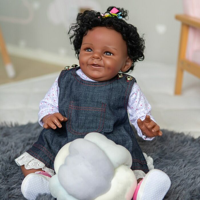 55CM Reborn Doll Shaya In Dark Brown Skin African American Baby Sweet Face Cute Toddler Girl Doll 3 Month Real Baby Size 6