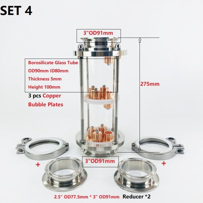 3"(76mm)OD91 Distillation Column With 3pcs Copper Bubble Plates For Distillation,3-Layer High Quality Glass Rectification Column 6