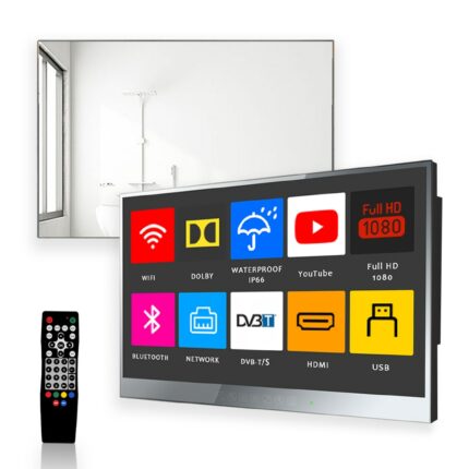 Soulaca 22inch Bathroom TV Luxury Smart Mirror TV IP66 Waterproof Android 7.1 Full HD with Wi-fi & Bluetooth (2022 Model) for US 1