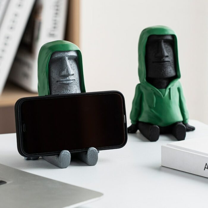 Nordic Mobile Phone Holder Easter Island Moai Stone Ornaments Home Office Desk Desktop Art Decor Pendulum Stand Home Decoration 4